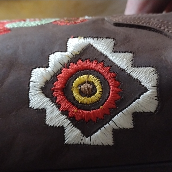 New Handmade Chocolate Brown Embroidered Cowhide Leather Square Toe Size 8.5 - Picture 9 of 12